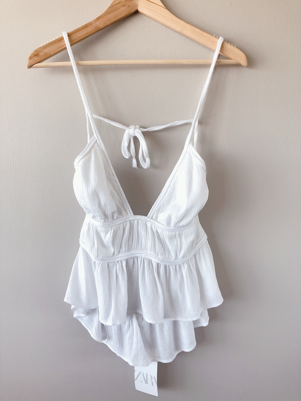 Zara white halter peplum top Large women's boho shirt flowy